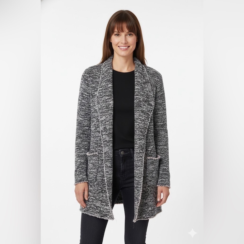 Max Studio Black and Gray Cardigan Sweater Open Front